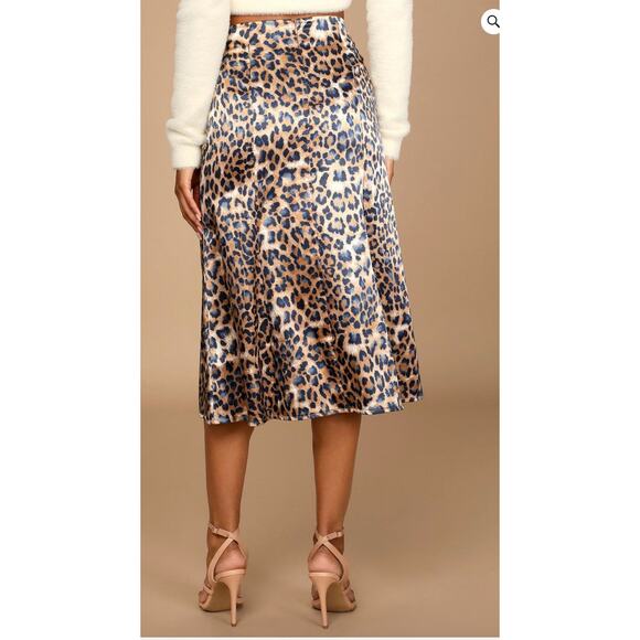 Lulus Animal Print Silky Midi Skirt // M - Picture 3 of 8